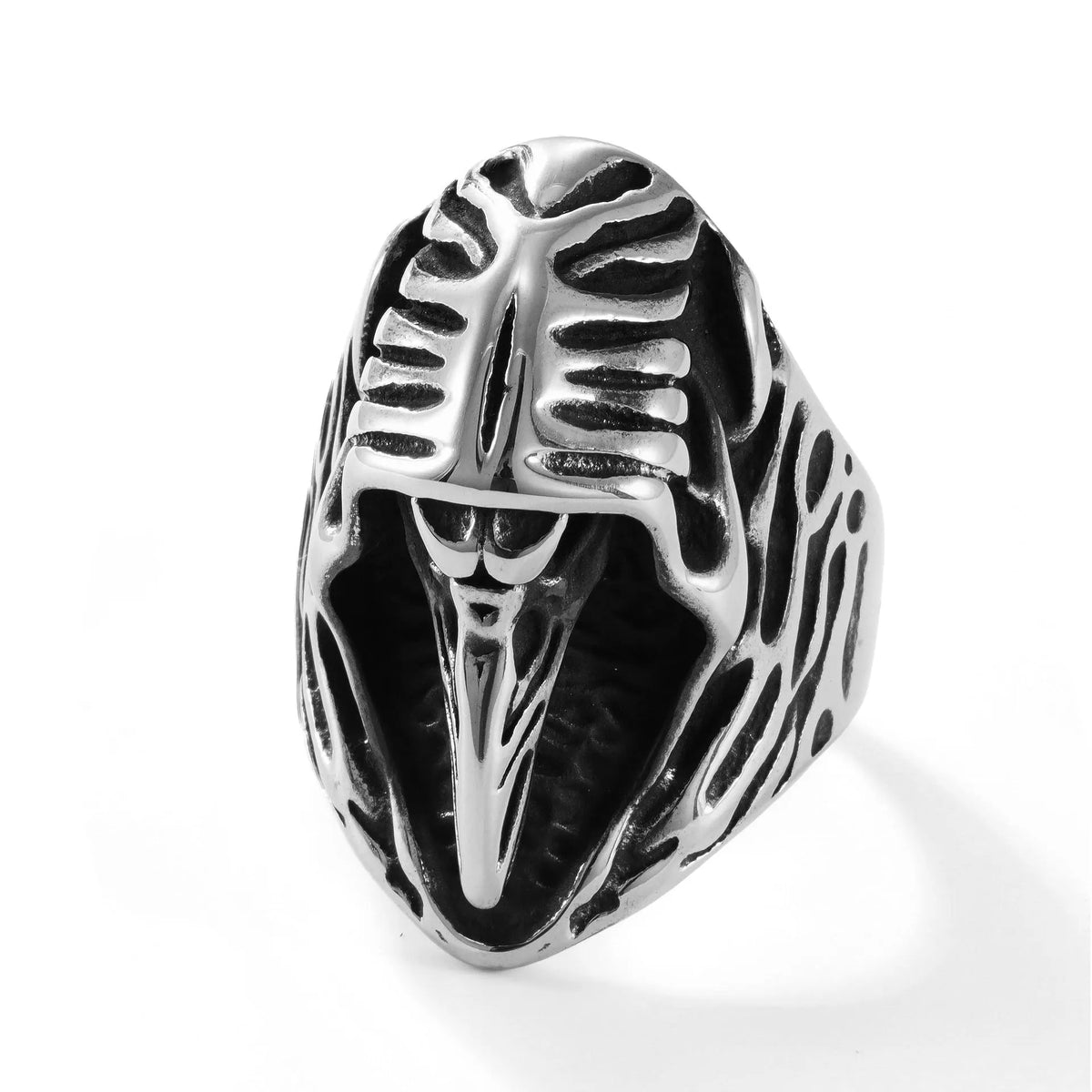 Geometric crow design stainless steel punk ring in retro style with titanium steel construction