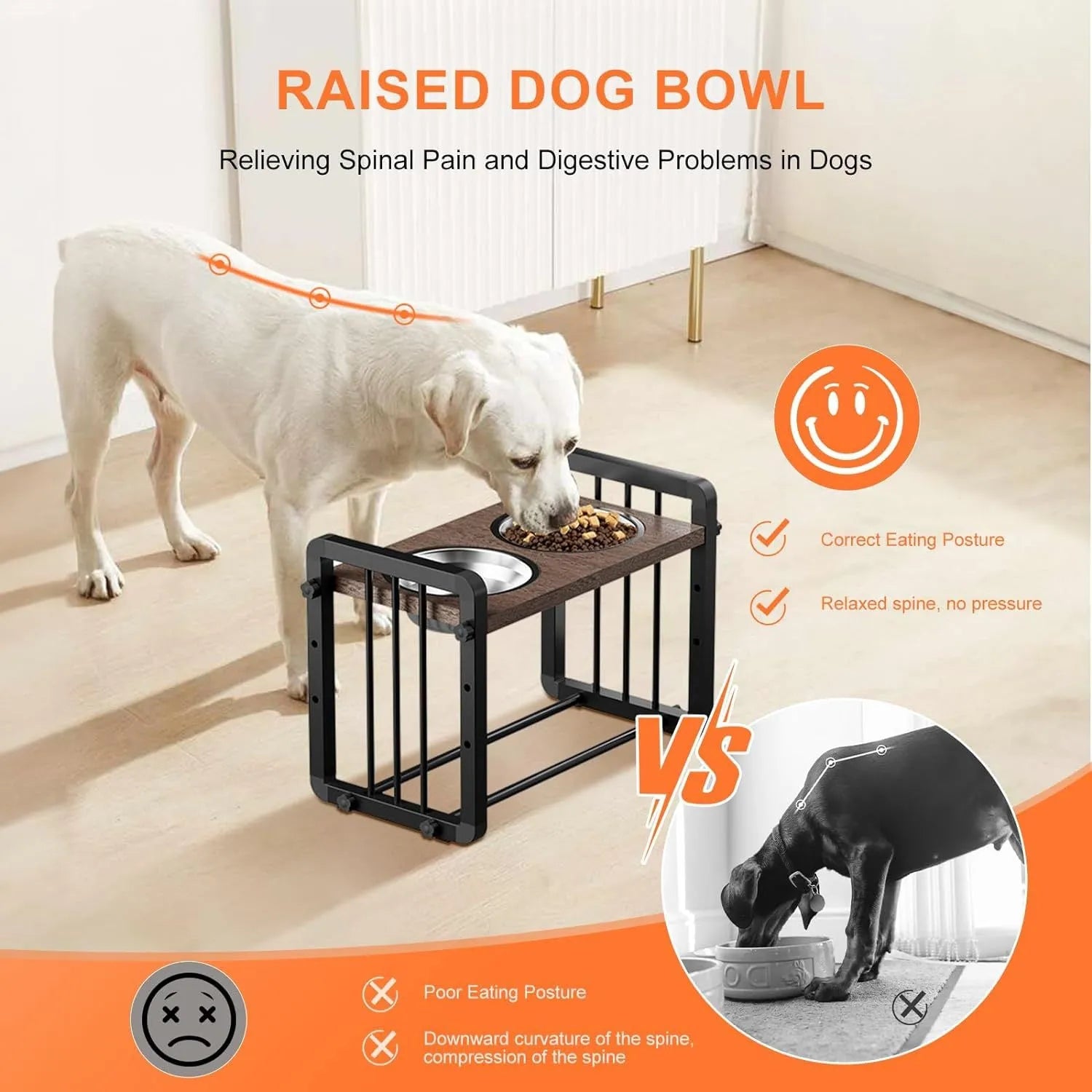 Black wooden dog bowl bracket 37x23cm with non-slip base for feeding station