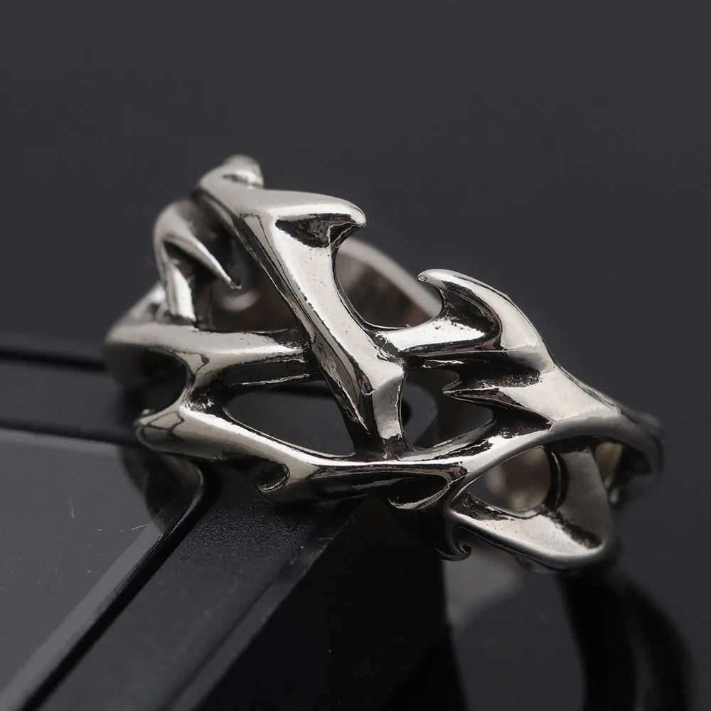 Copper geometric floral ring with thorn design and adjustable opening for men and women