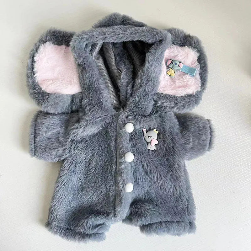 Grey elephant jumpsuit suit for 30cm Lina bear doll made from plush material