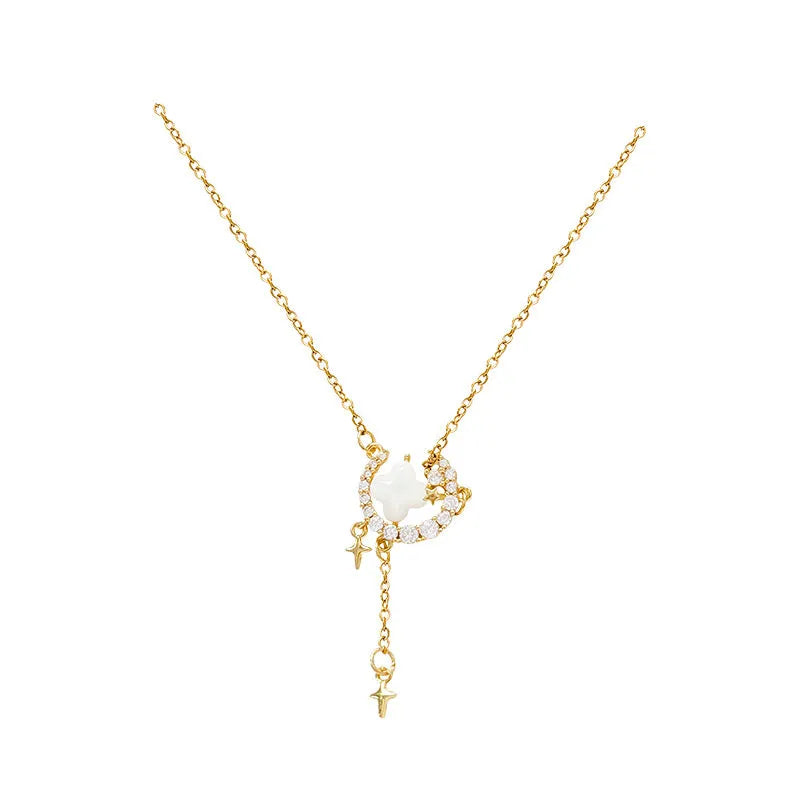 Gold and silver star moon zirconium necklace with adjustable 41-50cm clavicle chain