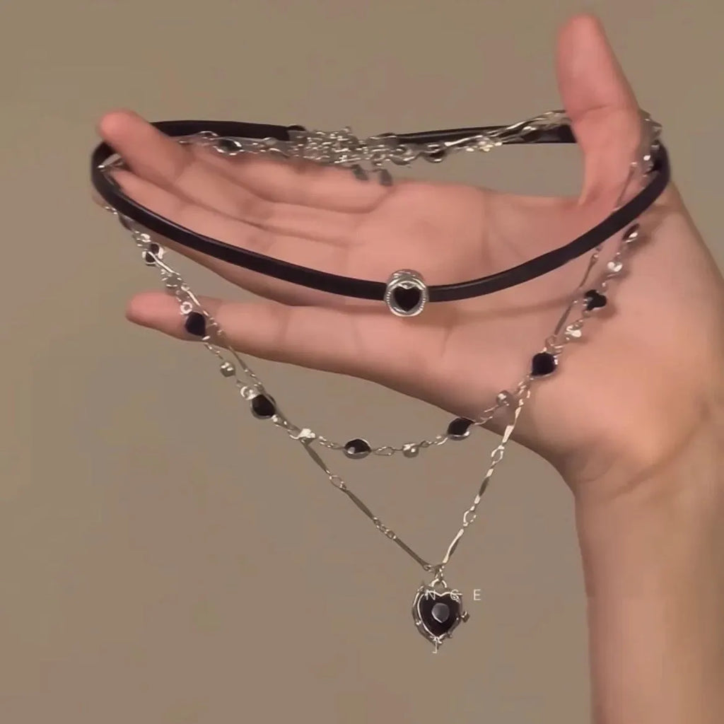 Women's creative multi-layer heart necklace with adjustable clavicle chain