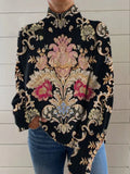 Black line coloured turtleneck sweater with 3D printed pattern in loose Japanese Korean casual style