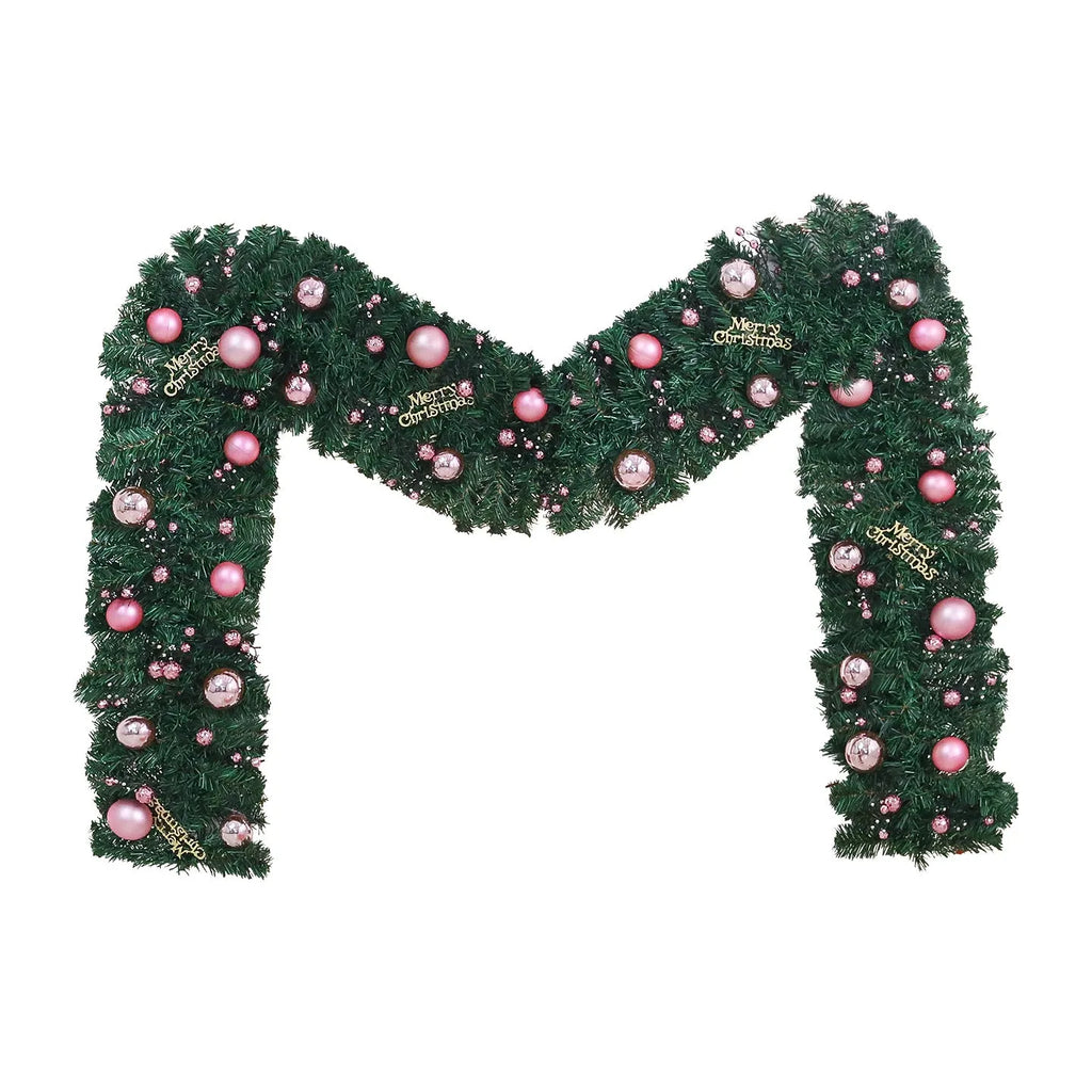 2.7 metre pink Christmas rattan garland decoration with small fruit details and optional lighting