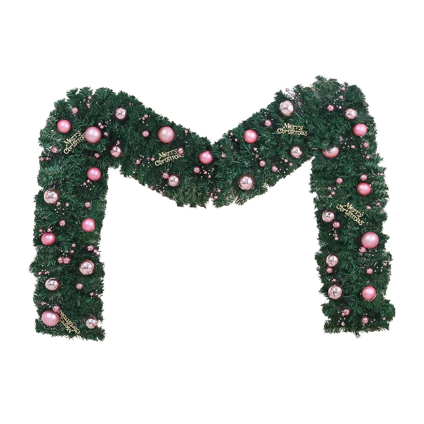 2.7 metre pink Christmas rattan garland decoration with small fruit details and optional lighting