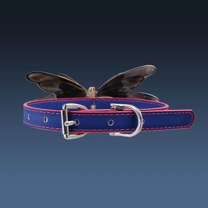 Purple butterfly rhinestone collar with temperature change design and alloy pendant on regular chain