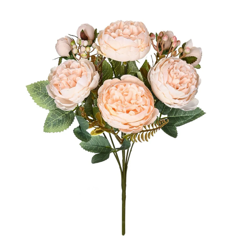 Silk artificial peony bouquet in champagne colour for table decoration