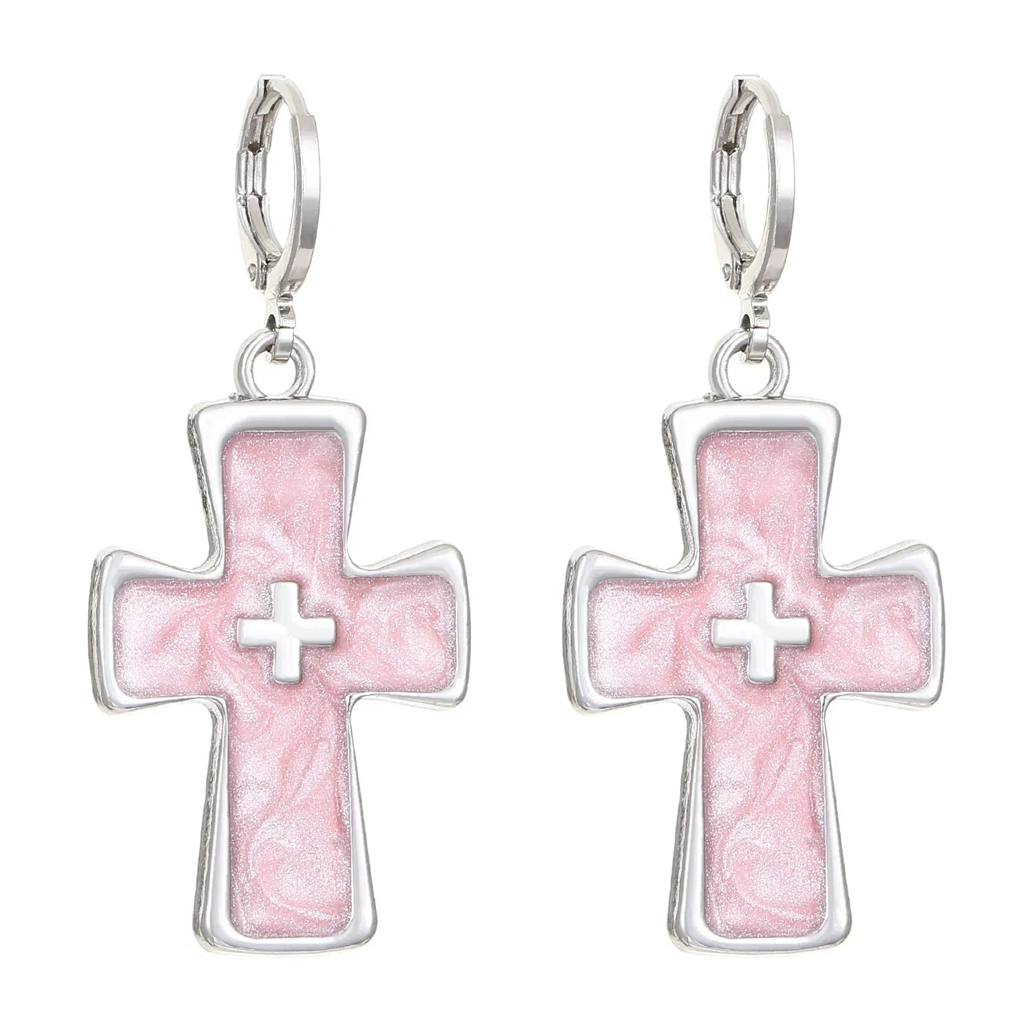 Women's alloy earrings with cross, heart, animal, and zodiac designs in white, black cat, and antique silver finishes