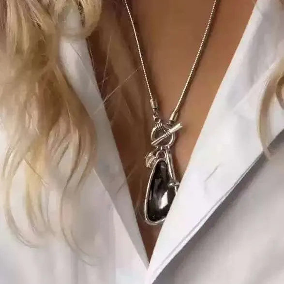 Women's geometric alloy pendant sweater chain necklace with snake bones chain in blue water drop colour