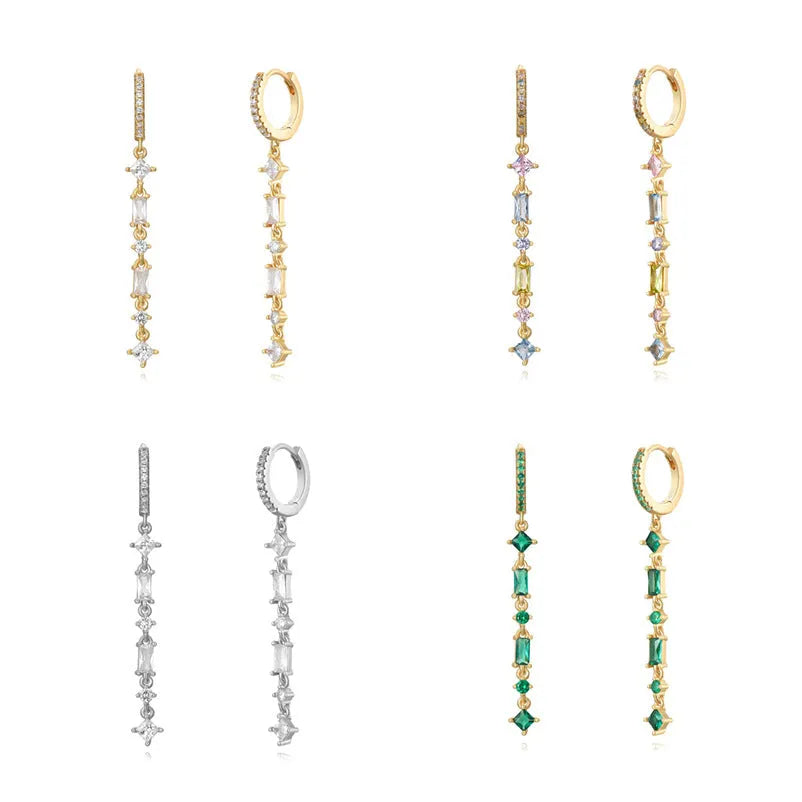 Gold plated geometric U-shaped ear clip earrings with micro-inlaid colourful zircon stones