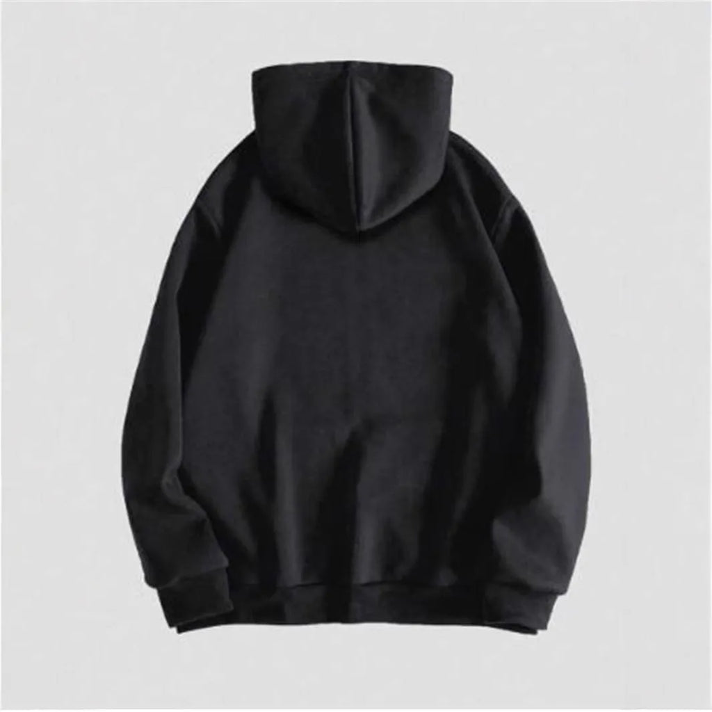 Black hooded men's sweatshirt featuring a detailed skull hot stamp print on the front.