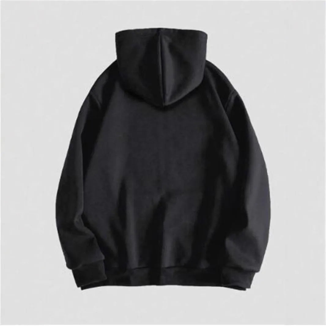 Black hooded men's sweatshirt featuring a detailed skull hot stamp print on the front.