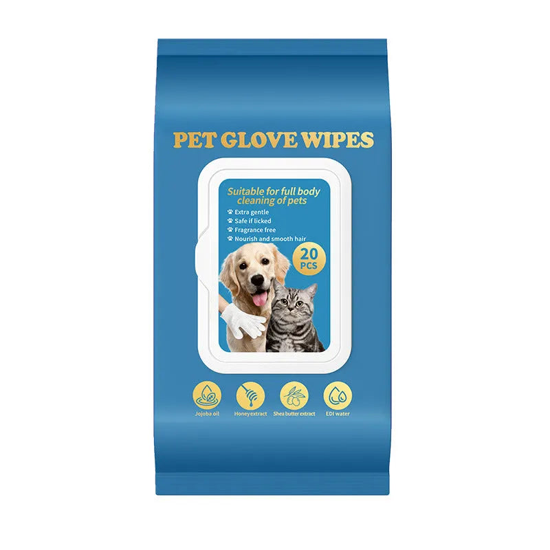Pack of disposable plastic gloves for pet bathing and cleaning tasks.