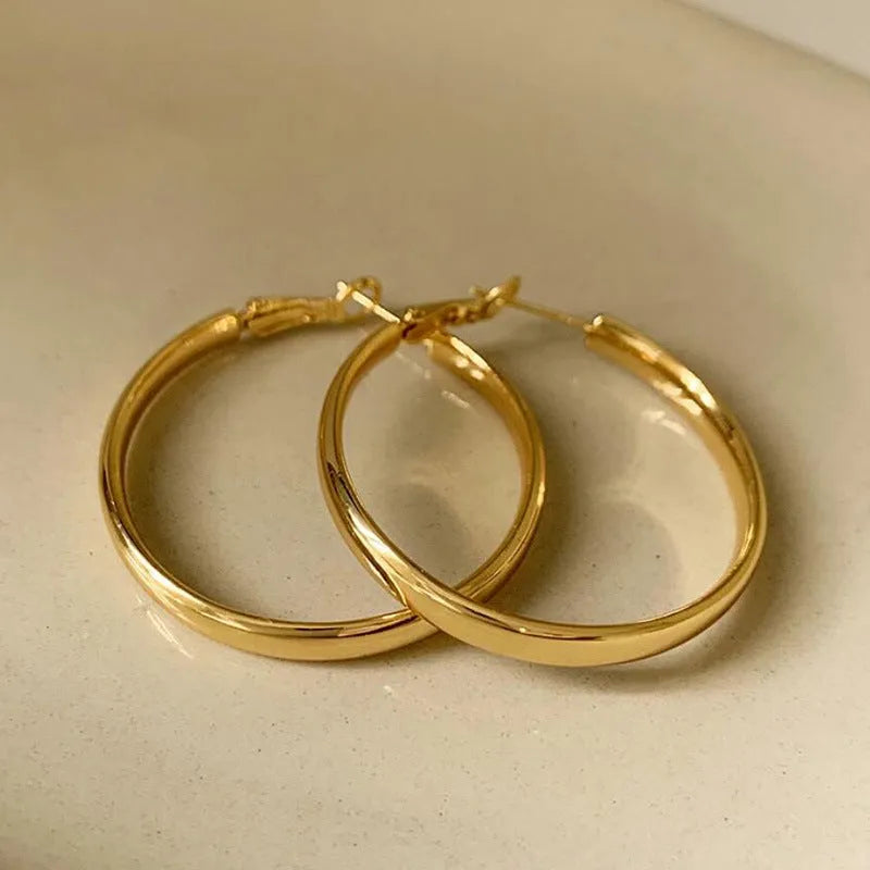 40mm diameter metal circle earrings in gold or silver electroplated finish
