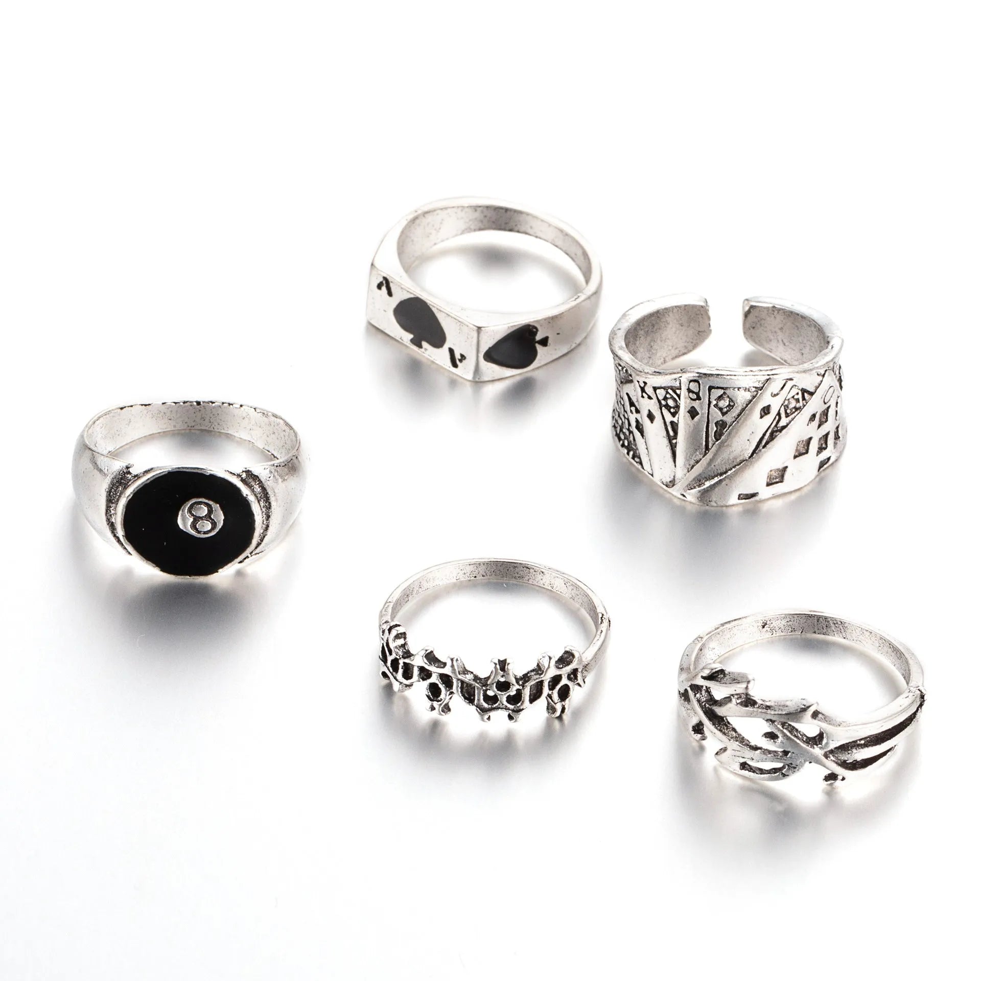Black alloy ring with retro poker spade card design for women