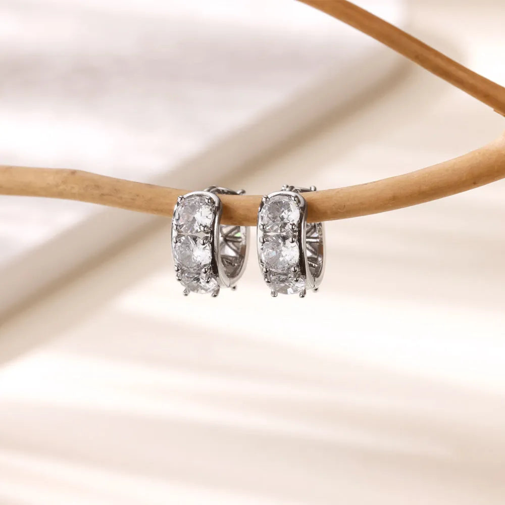 Women's stainless steel U-shaped clip earrings with zircon crystal accents, E5772P colour