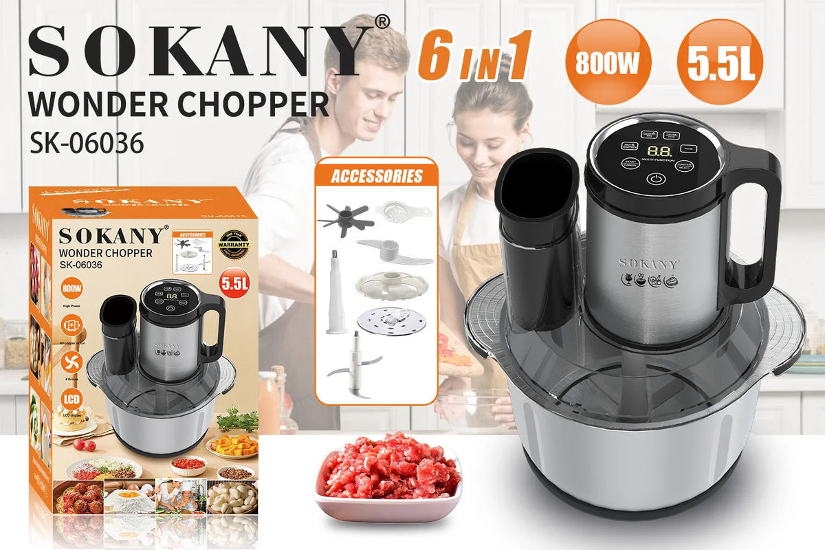 Stainless steel meat grinder vegetable cutter with 5L capacity bowl