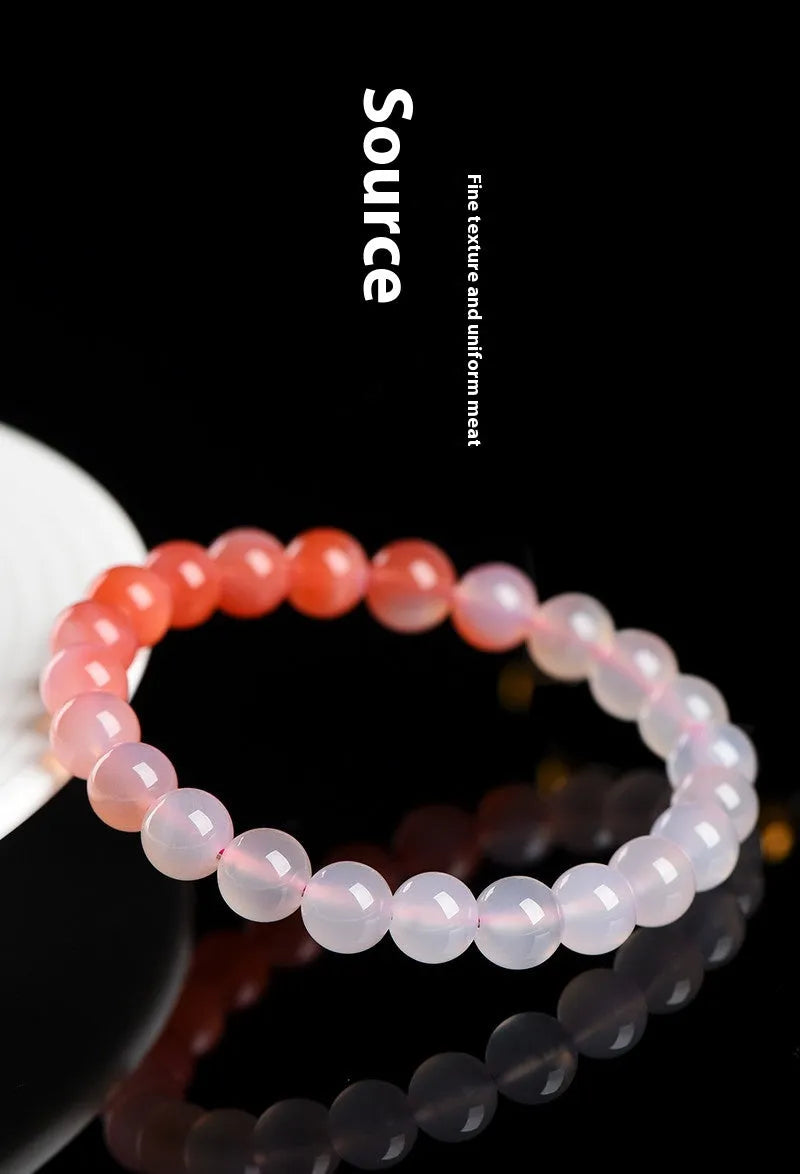 Natural Yanyuan agate bracelet with gradient colour and geometric beads on a wrist