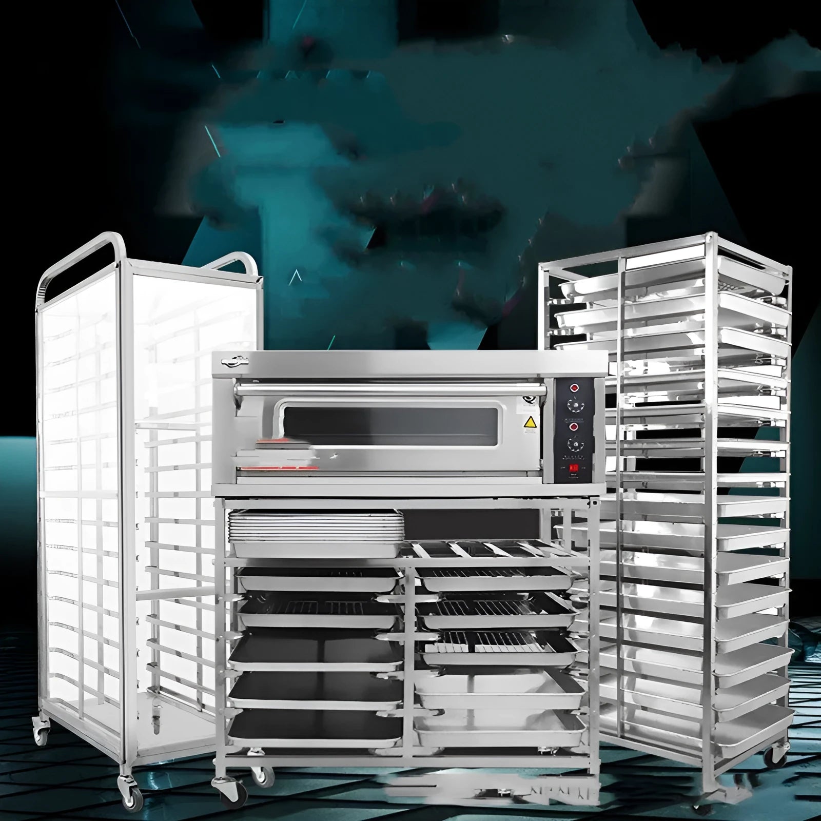Stainless steel six-layer baking rack with lock, tray size 40cm by 60cm.