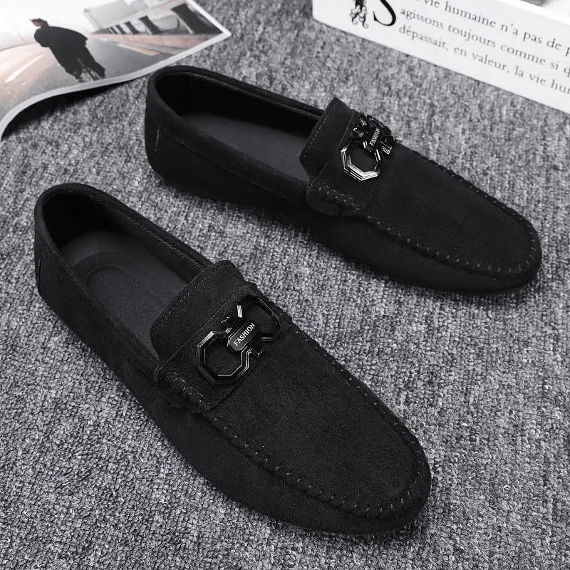 Men's black and grey breathable suede casual shoes with rubber sole