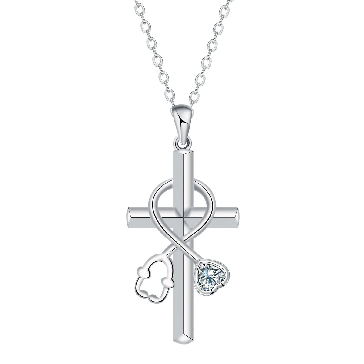 Copper cross stethoscope necklace with original design pendant on cross chain for women