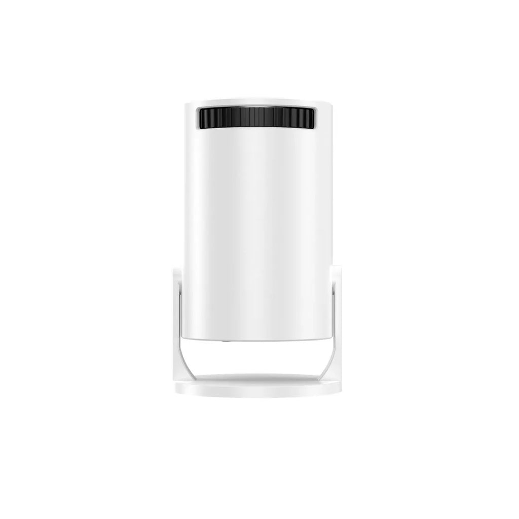 White mini wireless portable projector showing 1080p HD resolution for home use