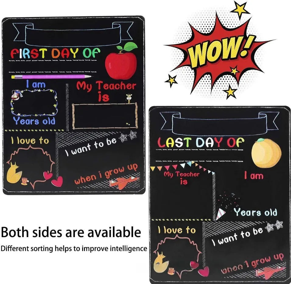 Wooden first day of school blackboard craftwork with modern simplicity design