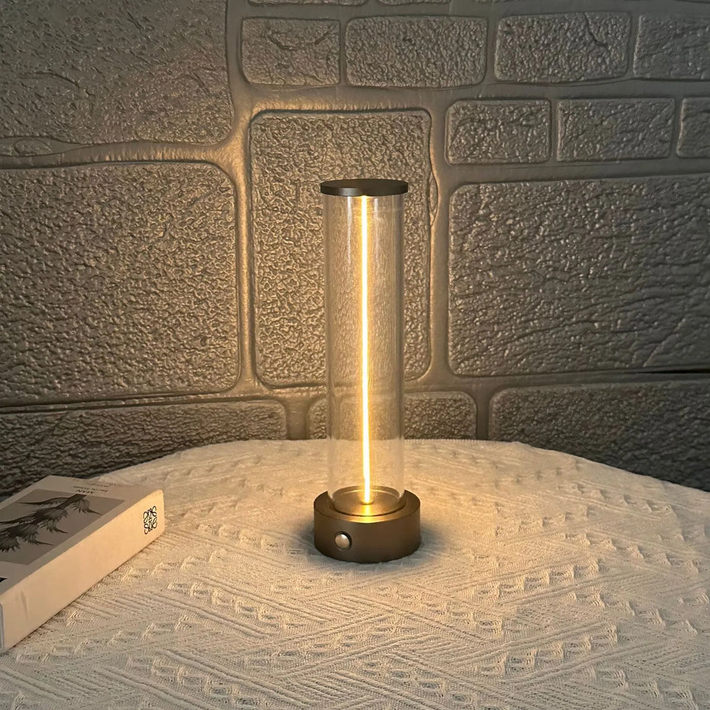 Modern circular glass LED night light with USB charging port and magnetic base