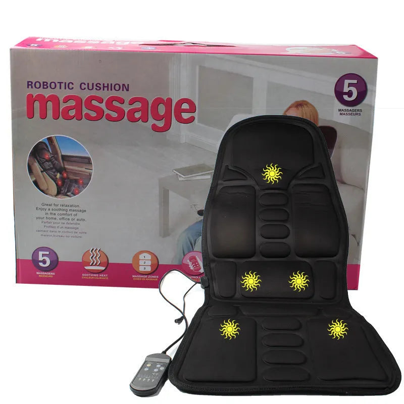 Black heating massage mat with infrared physiotherapy function and seat cushion