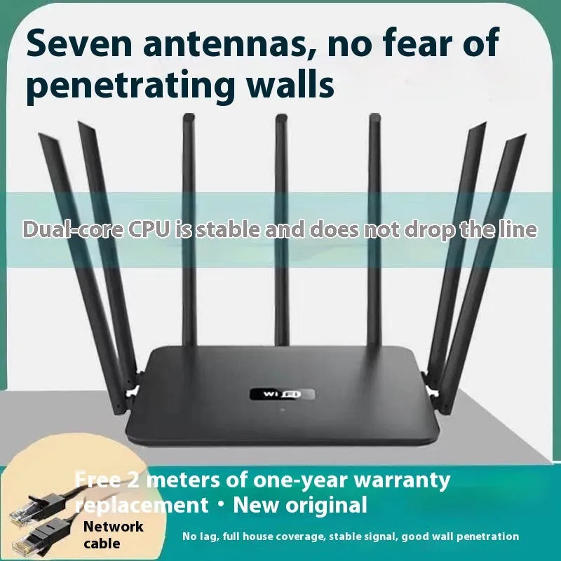Black and white dual-band Gigabit router with multiple antennas for through-wall WiFi coverage