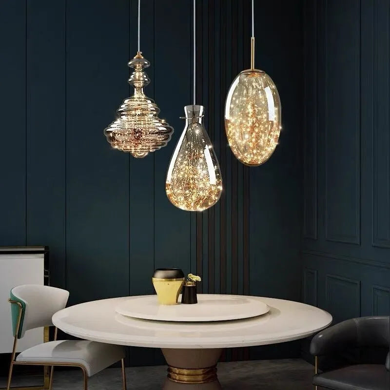 Modern glass chandelier ceiling light with adjustable height and remote control