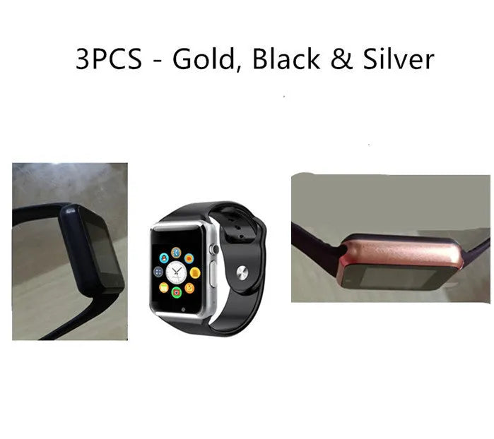 A1 Smart Watch with 1.54-inch screen in various colours including black, silver, white, gold, pink, red, green, and blue