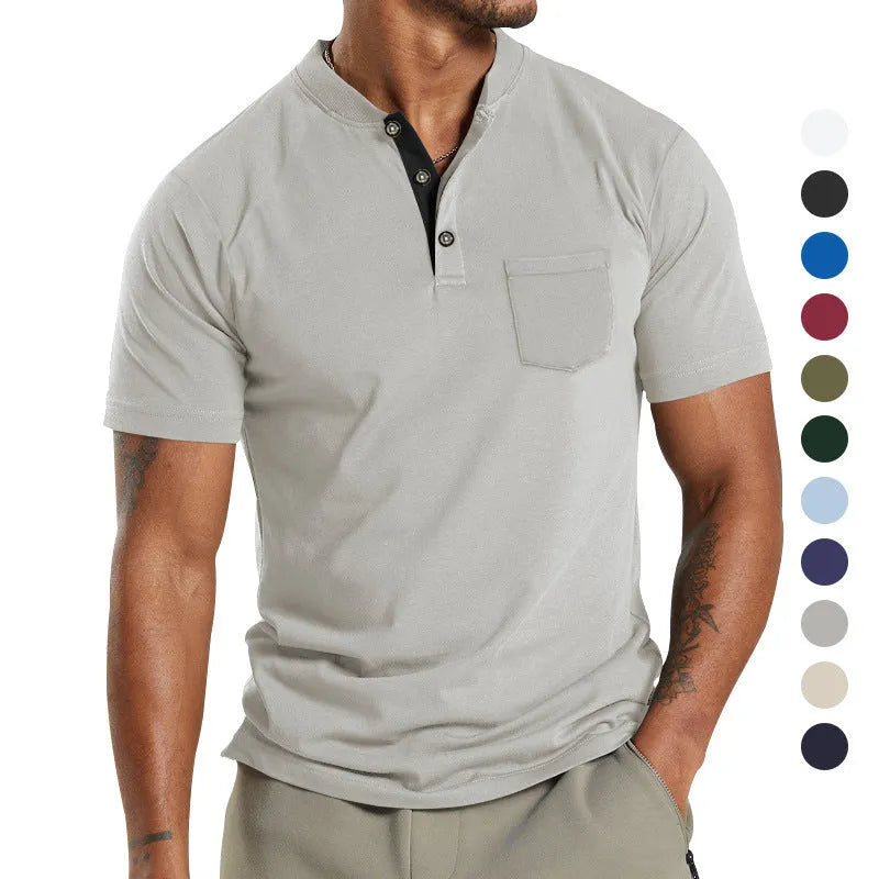 Men's plus size short sleeve button down shirt in polyester, shown in army green colour with a chest pocket.