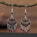 Smart water drop purple retro crystal fringe earrings with ethnic design and drop shape