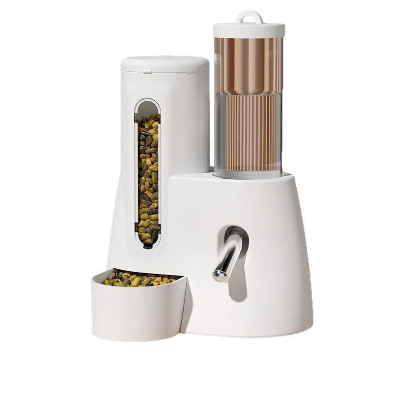 Blue automatic drinking water feeder and food basin for Djungarian hamsters mounted on cage bars
