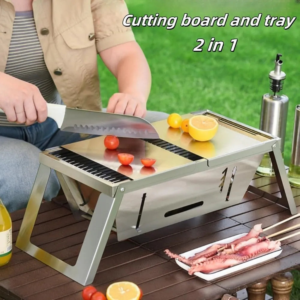 Small foldable portable charcoal grill for outdoor barbecues