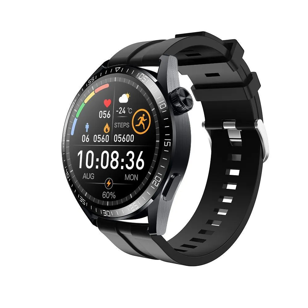 GS3 Max black or silver smart watch with 1.35-inch screen on silicone strap, showing Bluetooth call and health monitoring interface