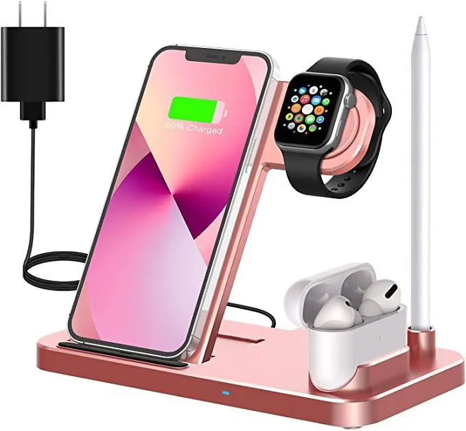 15W folding 4-in-1 wireless charger for Apple iPhone and Apple Pencil in space grey colour