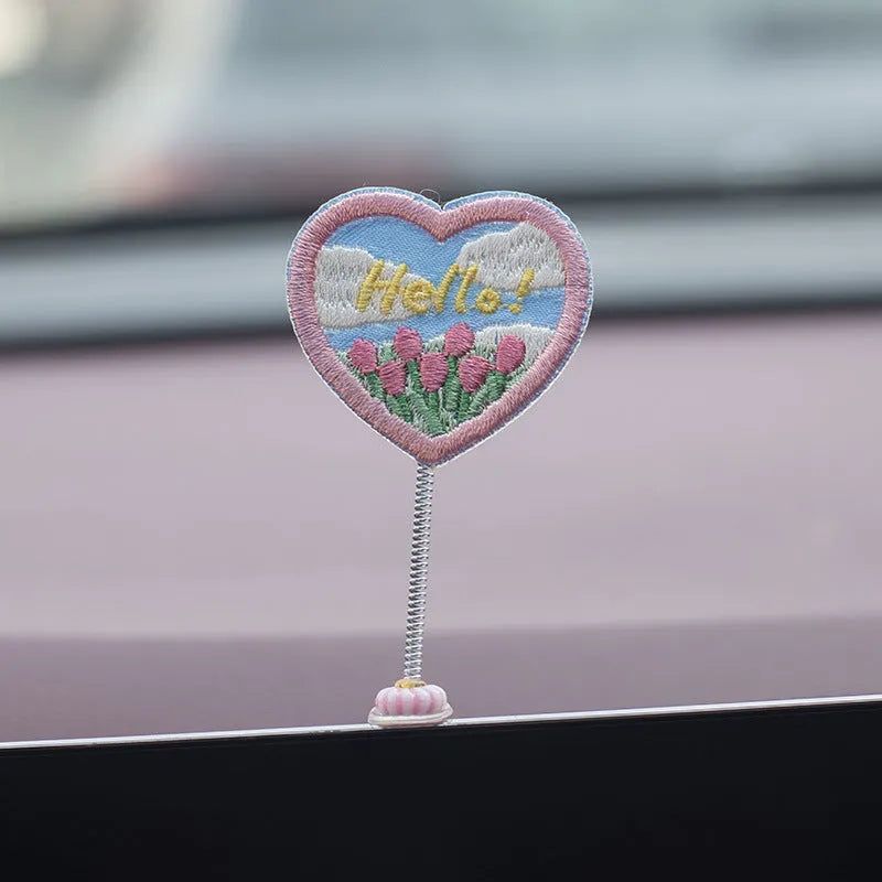 PVC car interior decoration set with six cartoon ducklings and one sign for dashboard personalisation