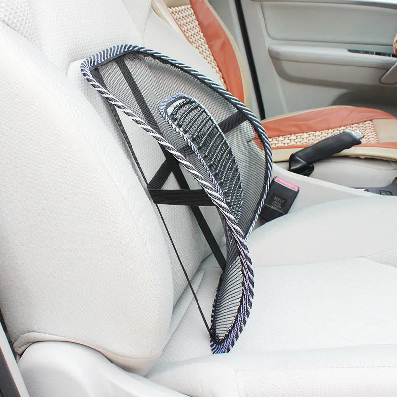 Black lumbar support pillow with steel wire frame for car and office use