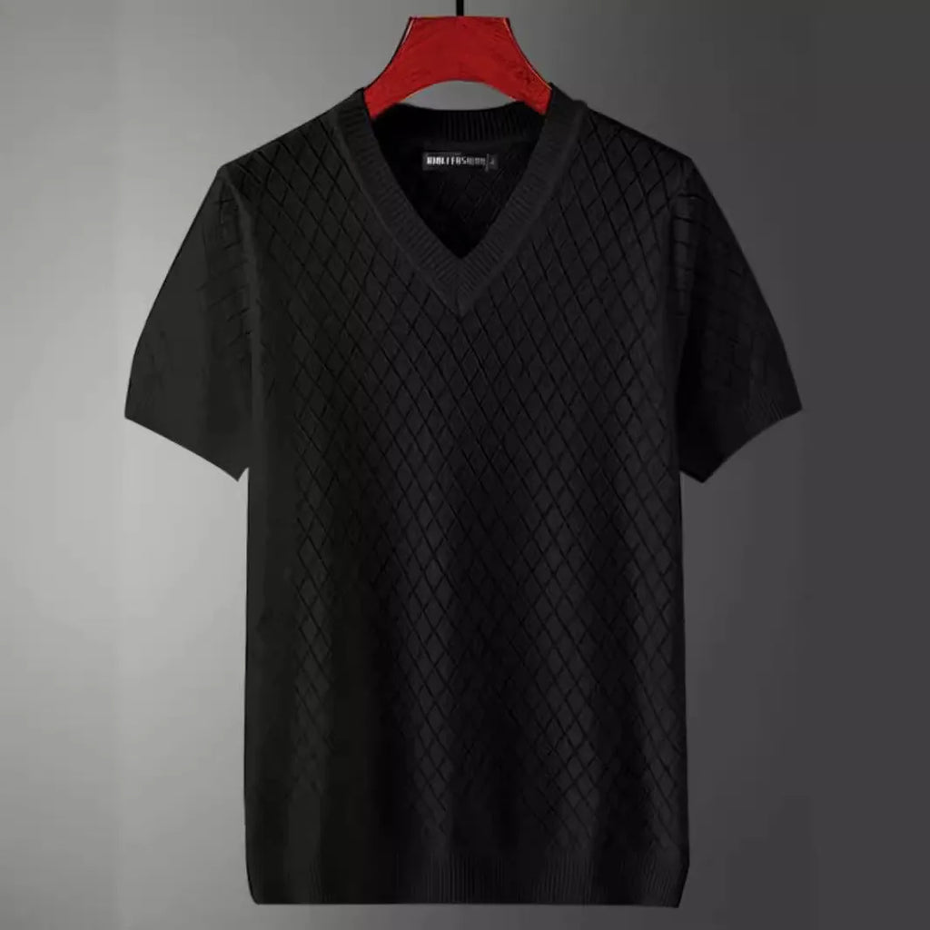 Men's Korean style ice silk V-neck t-shirt in white or black colours