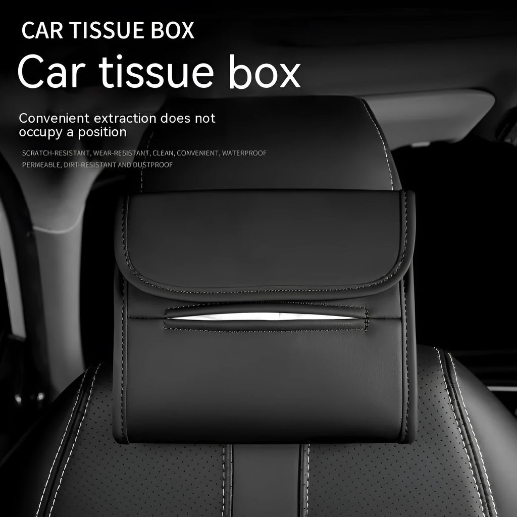 Leather car tissue box for hanging on vehicle chair backs in various colours