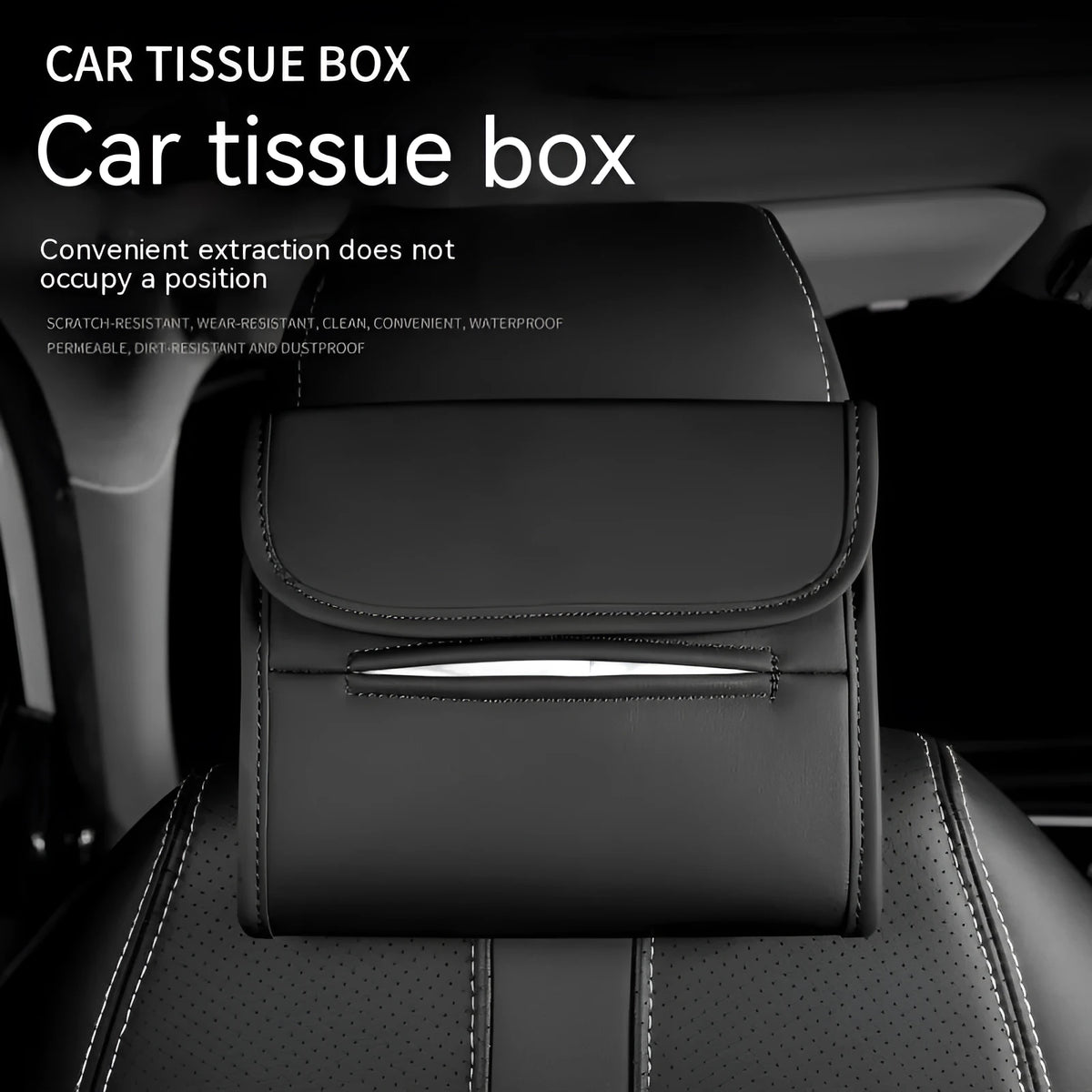 Leather car tissue box for hanging on vehicle chair backs in various colours