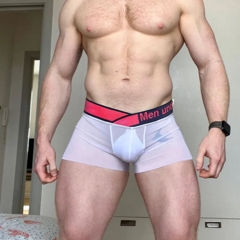 Men's low waist modal nylon underwear in black red white colours seamless sports design