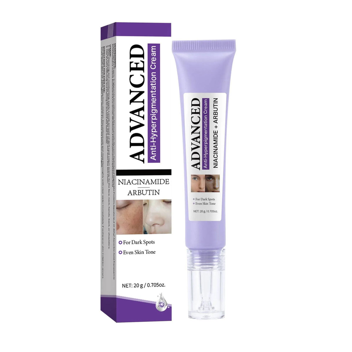 20g anti-pigmentation face cream in standard packaging for universal skin types
