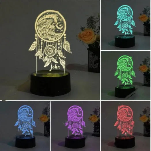 Black base dream catcher night light with acrylic shade and remote control