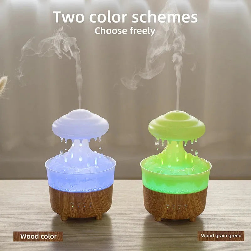 Wood grain white cloud-shaped humidifier diffuser with LED light and water mist