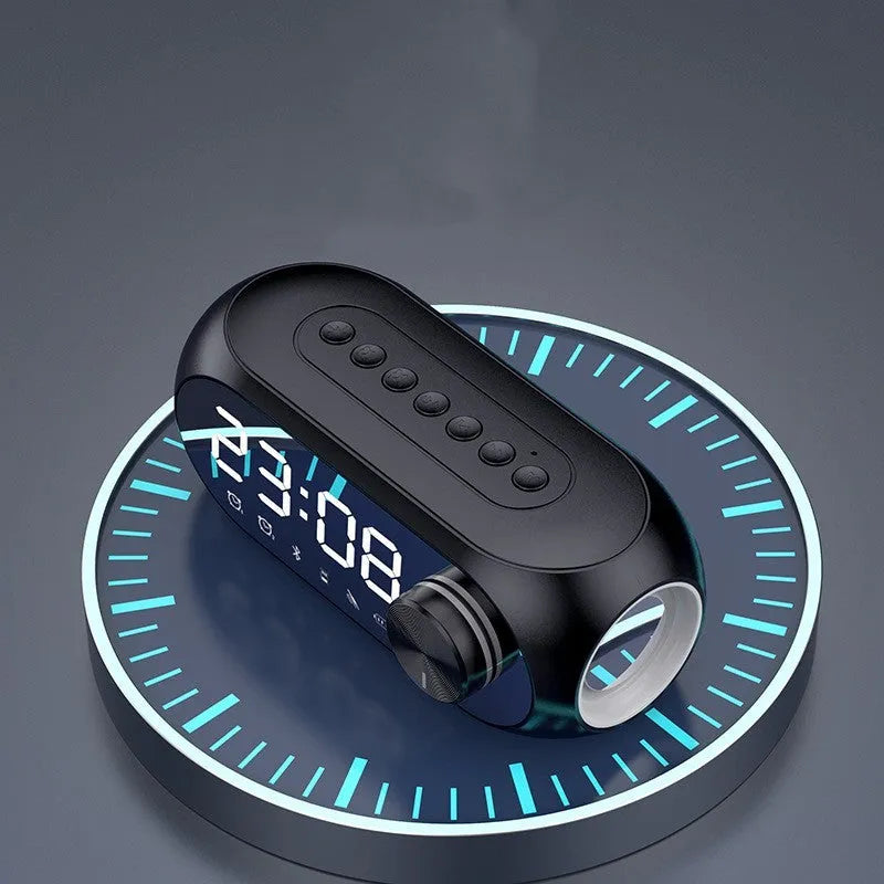 Extra bass portable mini clock speaker in S8 Black, S8 White, and S8 Blue colour options with USB charging cable