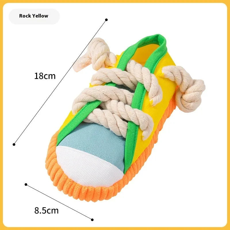 Dog sound slippers chewing toy in rock yellow, black, or sea fog blue plastic with bendable squeaker