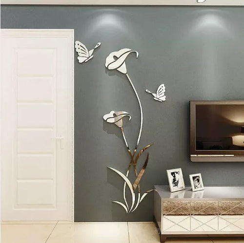 3D acrylic lily wall sticker showing dimensional floral design in pink colour